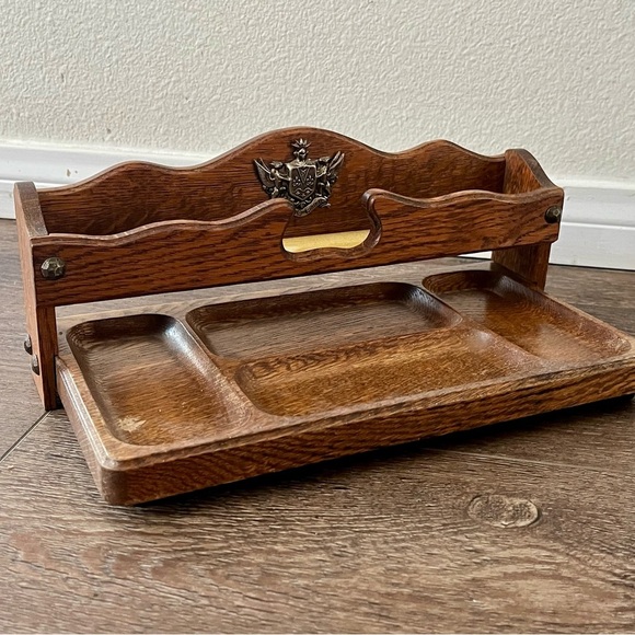 Vintage Wooden Desk Organizer with Eagle Emblem - Picture 10 of 13